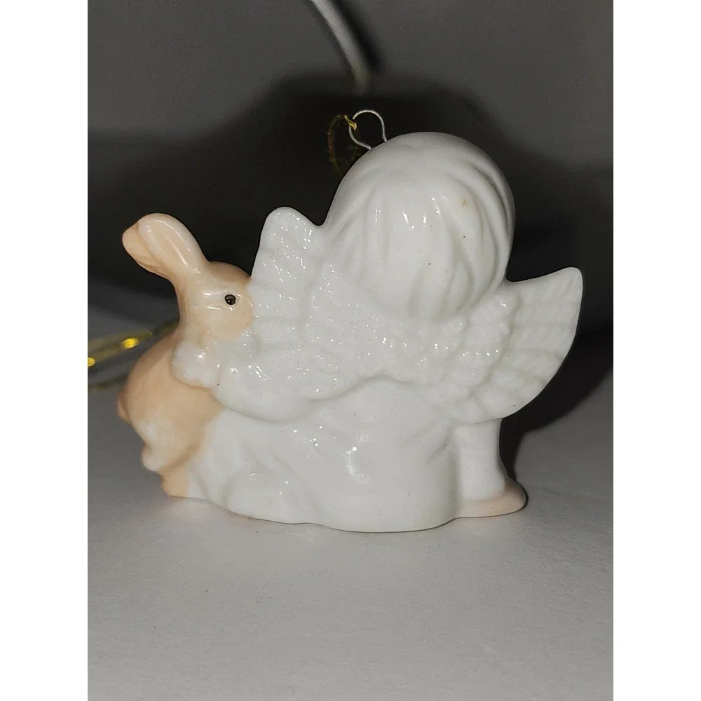 Vintage‎ Bone China Miniature Angel with Bunny Christmas Tree Ornament